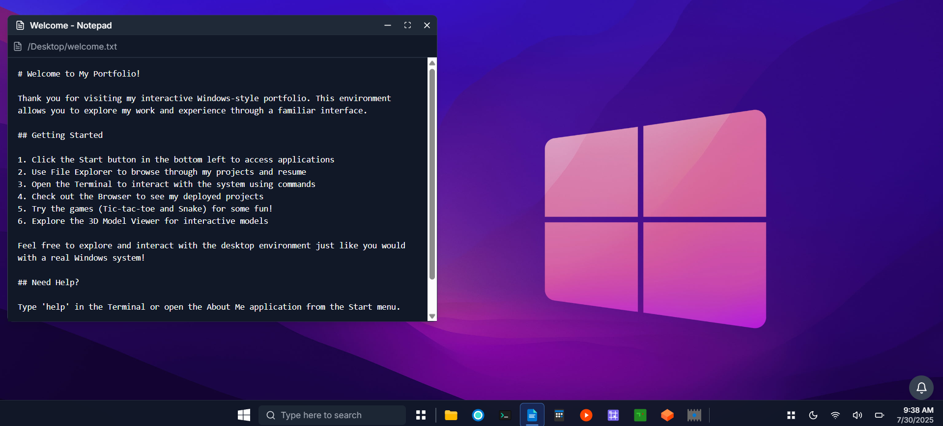 Windows Desktop Portfolio